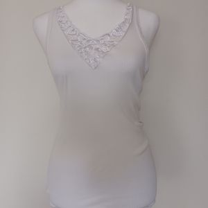 white lace fitted ribbed tank top